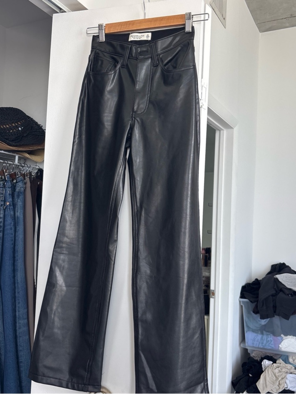 Abercrombie & Fitch Black Faux Leather Wide-Leg Pants